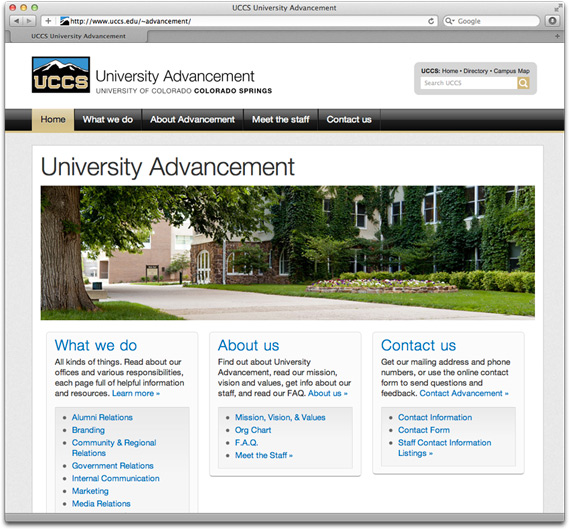 The UCCS University Advancement website