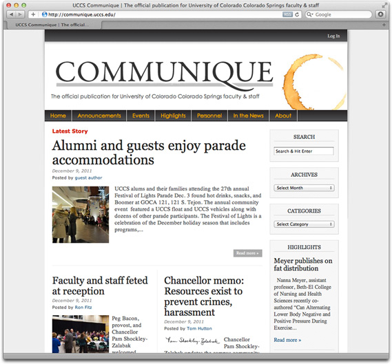 Screenshot of the UCCS Communique website