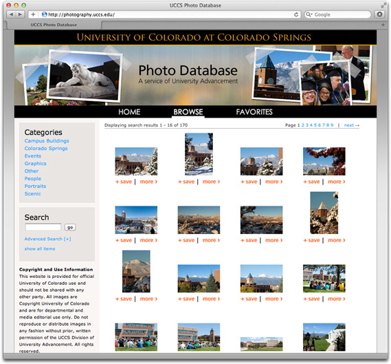 Screenshot of the UCCS photo Databse website